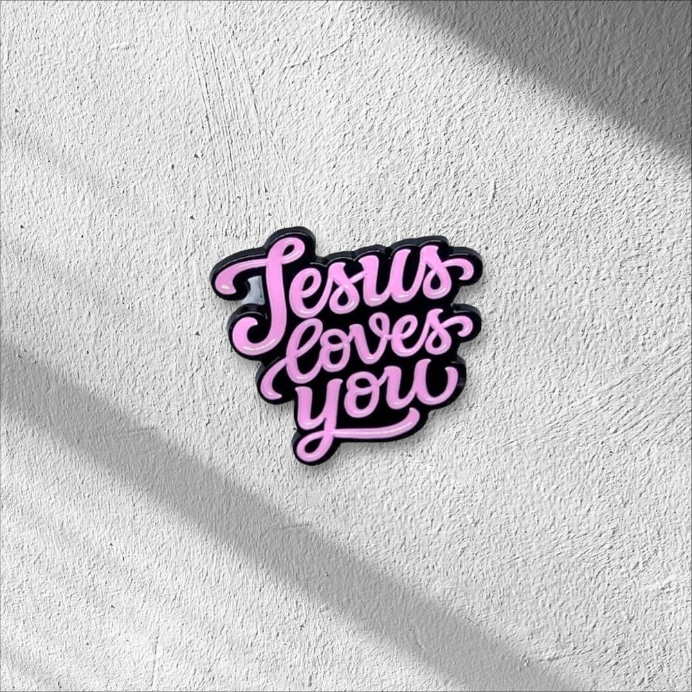 Trendy Jesus Loves You Pin Broche Brooch Jesus Revolution Pink Black Statement